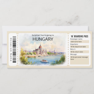 Invitation Billet Avion Hongrie modifiable, Voyage Hongrie