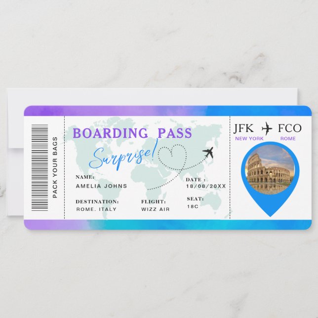 Invitation Billet avion Pass Avion Voyage surprise (Devant)