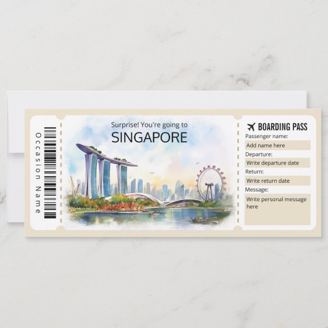 Invitation Billet Avion Singapour modifiable, Voyage Singapou (Devant)