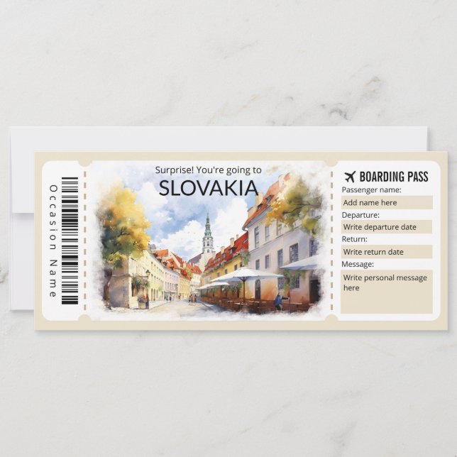 Invitation Billet avion Slovaquie modifiable, Voyage Slovaqui (Devant)