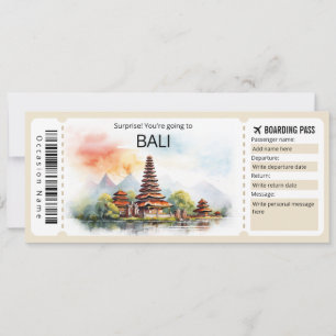 Invitation Billet Bali Avion modifiable, Bali Trip