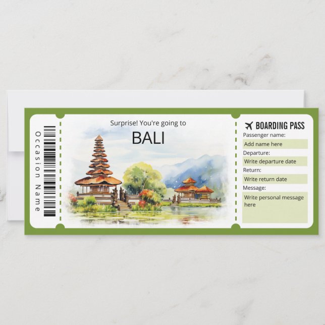 Invitation Billet Bali Avion modifiable, Bali Trip (Devant)