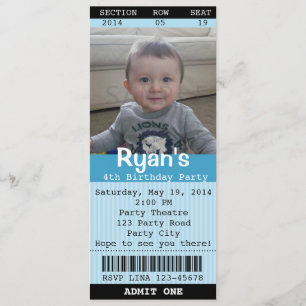 Invitation Billet (Bleu) avec Photo -Théâtre/Ciném