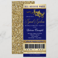 Billet Blue Gold Sweet 16 Masquerade Party