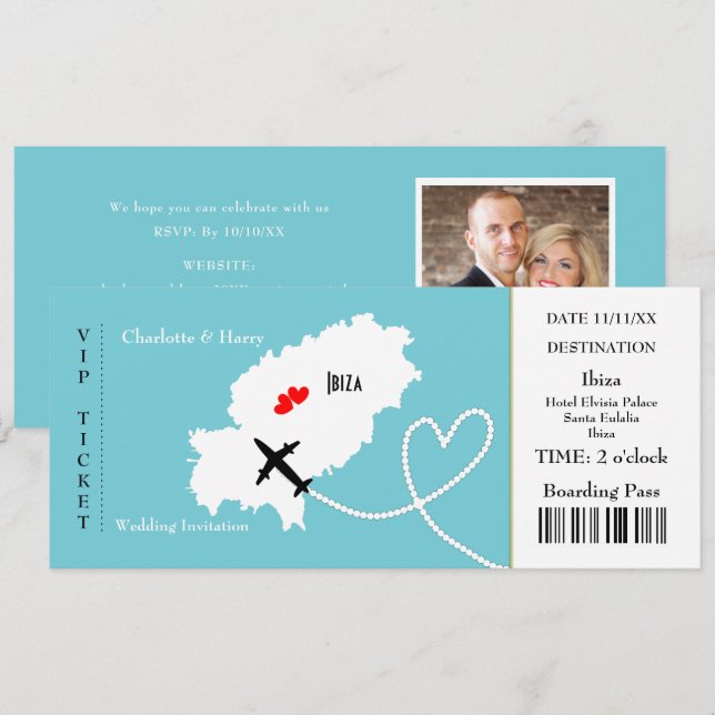 Invitation Billet Boarding Pass Mariage Destination Ibiza (Devant / Derrière)