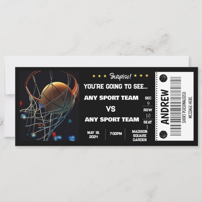 INVITATION BILLET CADEAU DE BASKETBALL SURPRISE (Devant)