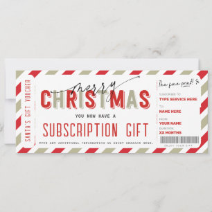 Invitation Billet cadeau de service d'abonnement Noël