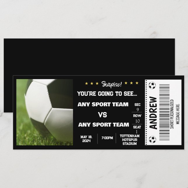 INVITATION BILLET CADEAU DE SOCCER SURPRISE (Devant / Derrière)