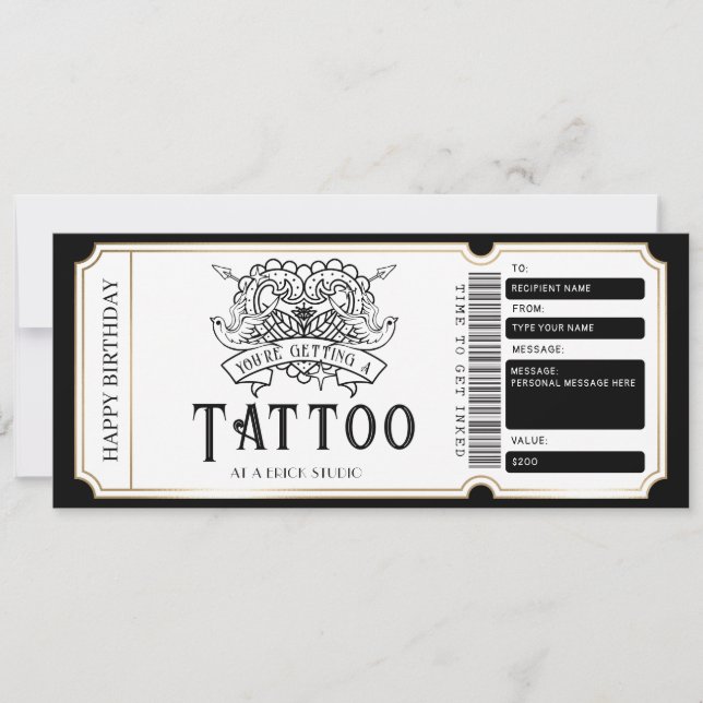 Invitation Billet cadeau pour tatouage personnalisé (Devant)