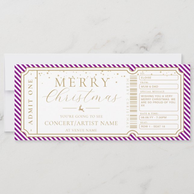 Invitation Billet cadeau violet bande Concert (Devant)