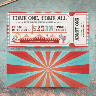 Invitation Billet Carnaval de cirque vintage Anniversaire