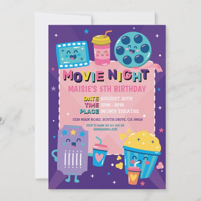 Invitation Billet cinéma Nuit Film Cinema Anniversaire Fête (Devant)