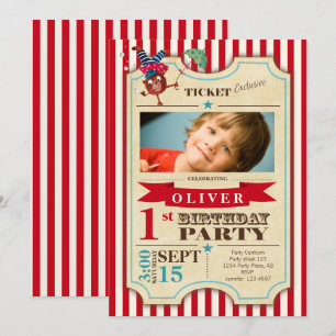 Invitation Billet Circus 1 er Anniversaire   plus d'espace  