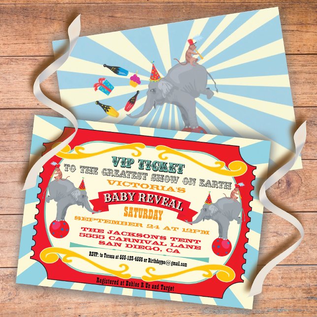 Invitation Billet Cirque ou Carnaval Bébé Reveal Douche (Créateur téléchargé)