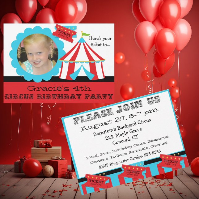 Invitation Billet Cirque Photo Personnalisé Anniversaire 5x7  (Créateur téléchargé)