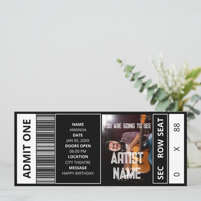 Invitation Billet concert Billet événement customisé Souvenir (Debout devant)