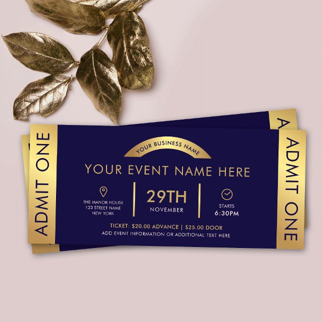 Invitation Billet d'activité Marine & Gold Logo d'entreprise  (Créateur téléchargé)