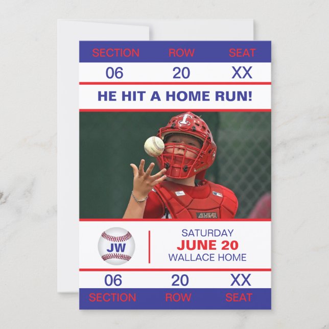 Invitation Billet d'admission de joueur de baseball diplômé (Devant)