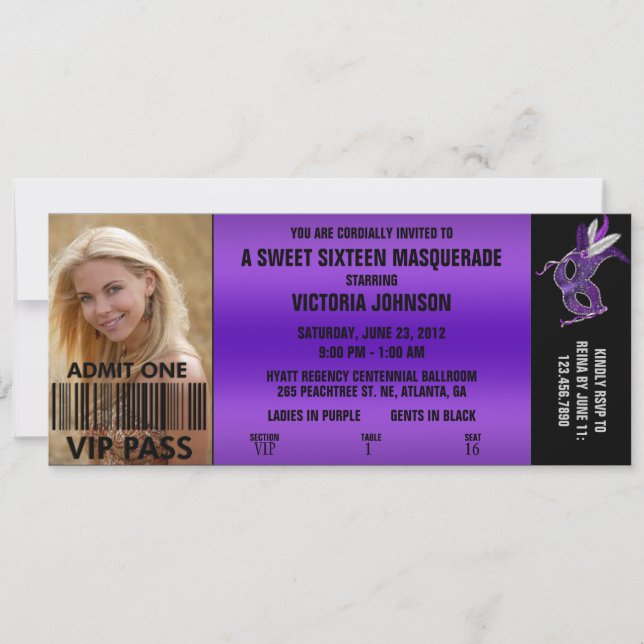 Invitation Billet d'admission de la mascarade VIP de sweet (Devant)