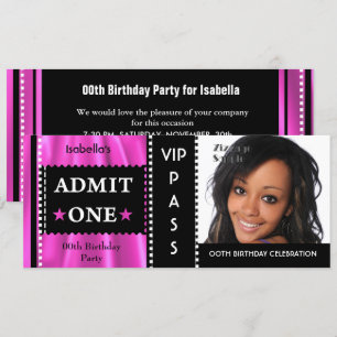 Invitation Billet d'admission Fête d'anniversaire Photo Rose 