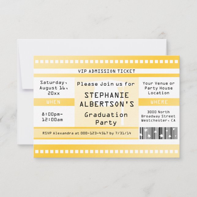 Invitation Billet d'admission Jaune ou de fête (Devant)
