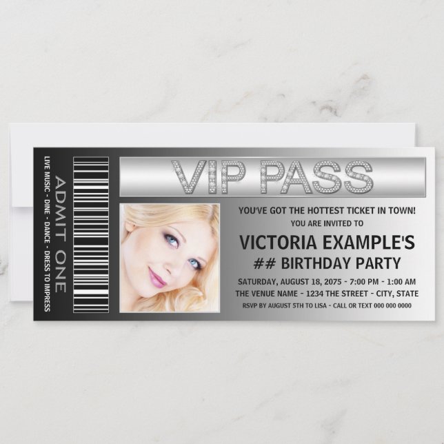 Invitation Billet d'admission VIP pour fête d'anniversaire (Devant)