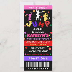 Invitation Billet d'anniversaire coloré Trampoline Jump