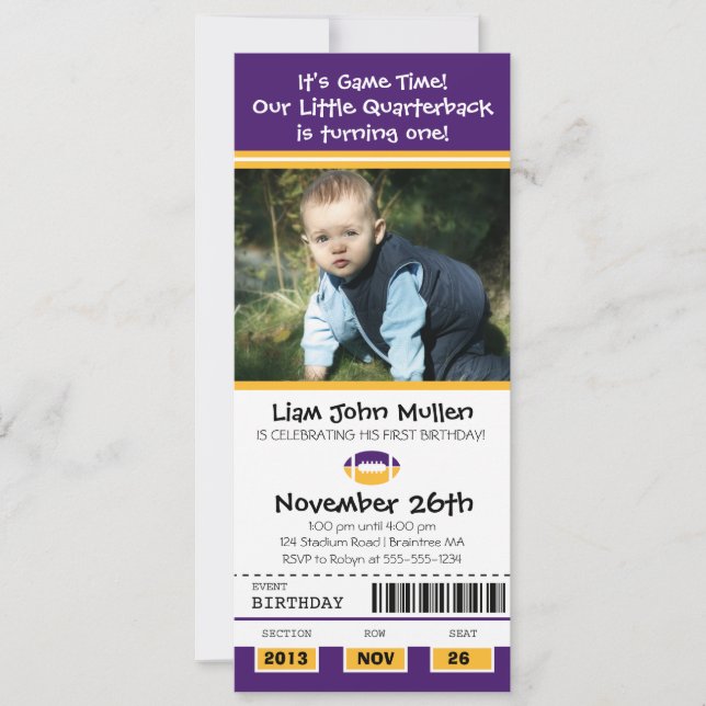 Invitation Billet d'anniversaire de football (Devant)