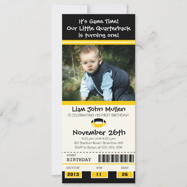 Invitation Billet d'anniversaire de football (Devant)