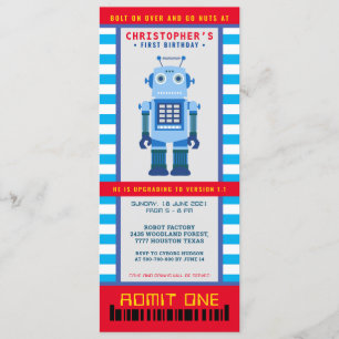 Invitation Billet d'anniversaire de la fête des robots