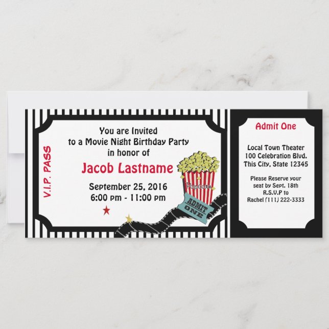 Invitation Billet d'anniversaire de la nuit du film (Devant)