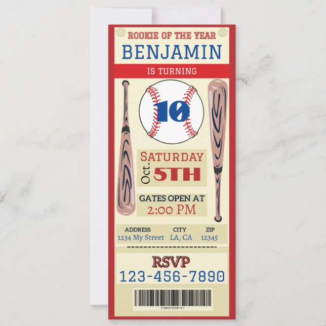 Invitation Billet d'anniversaire de l'événement de baseball (Devant)