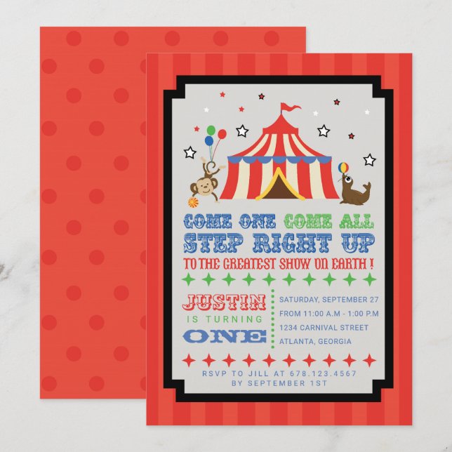 Invitation Billet d'anniversaire du Carnaval du Cirque (Devant / Derrière)