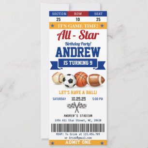 Invitation Billet d'anniversaire Personnel All Star Sport pou