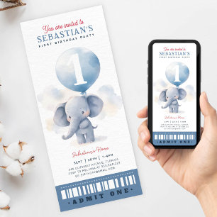 Invitation Billet d'anniversaire pour bébé éléphant mignon