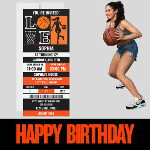 Invitation Billet d'anniversaire pour fille de basket-ball no