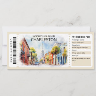 Invitation Billet d'avion Charleston modifiable, Caroline du 