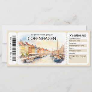 Invitation Billet d'avion Copenhague modifiable, Danemark Voy