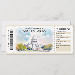 Invitation Billet d'avion Editable Washington DC Plane, Washi