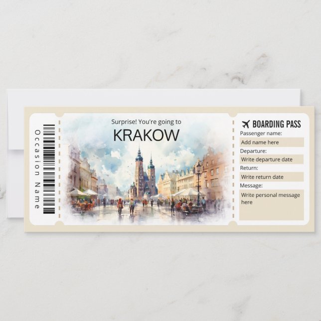 Invitation Billet d'avion modifiable Krakow Pologne Passe d'e (Devant)
