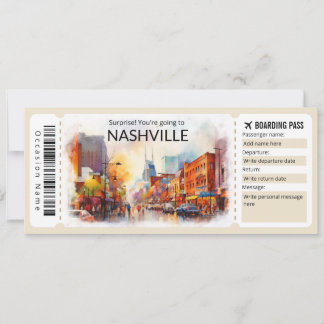 Invitation Billet d'avion modifiable Nashville, Tennessee Tri