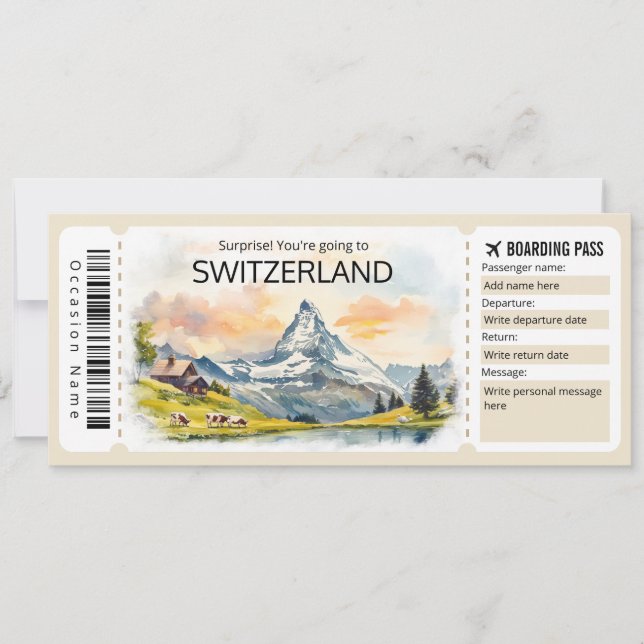 Invitation Billet d'avion Suisse modifiable, Suisse (Devant)