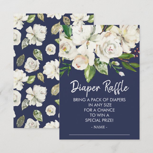 Invitation Billet de Baby shower de la Marine White Roses (Devant / Derrière)
