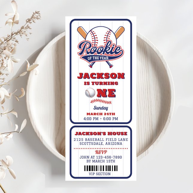 Invitation Billet de base-ball de la nouvelle année 1er anniv (Créateur téléchargé)