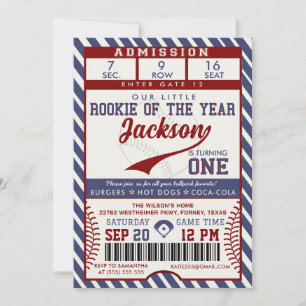 Invitation Billet de baseball pour le 1er anniversaire de la
