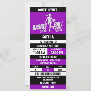 Invitation Billet de basket Anniversaire, Joueuse de basket-b