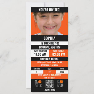 Invitation Billet de basket Anniversaire, Joueuse de basket-b