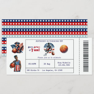 Invitation Billet de basket-ball américain patriotique fête d