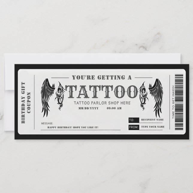 Invitation Billet de bon de tatouage personnel (Devant)