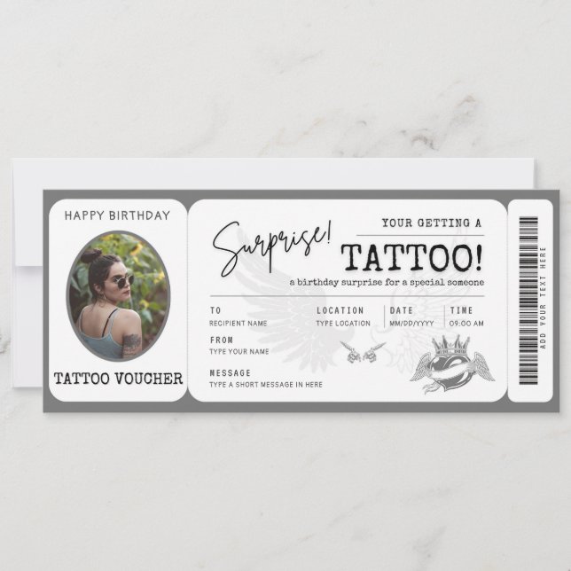 Invitation Billet de bon de tatouage personnel avec photo (Devant)